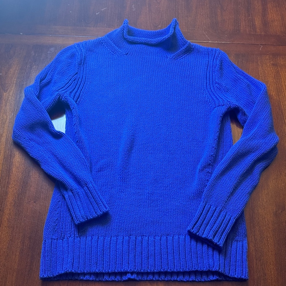 J.Crew Always VTG  90’s Style Royal Blue 100% Cotton Pullover Roll Neck Sweater